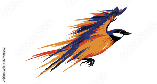 Vibrant abstract bird in flight with dynamic brushstroke wings
