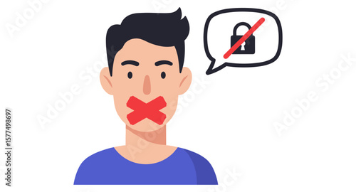 Silence and security concept with red tape and lock symbol