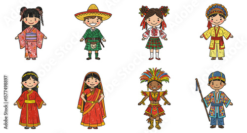 Cute children in traditional costumes from around the world