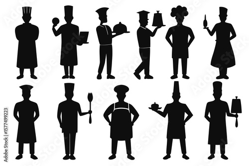 Collection of Chef Silhouettes Diverse Poses and Culinary Tools