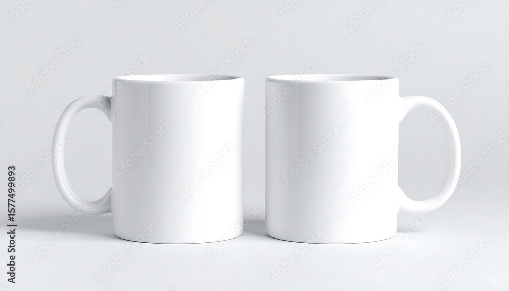 Obraz premium Two plain white mugs on a light gray background