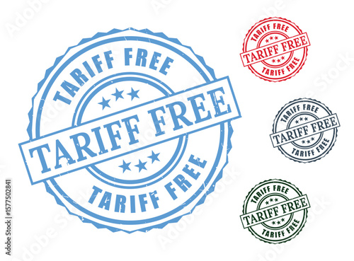 No Customs Duty Stamp Set, Tariff Free Trade Grunge Vector Labels  