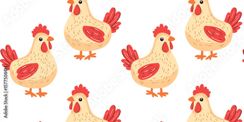  vector illustration bright seamless pattern with funny cartoon hens in kids style