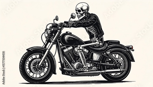 Skeleton biker on a custom motorcycle