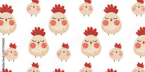vector illustration seamless pattern with cute cartoon hens in kids style