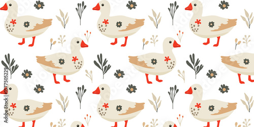 vector illustration joyful seamless pattern with funny cartoon ducks in kids style