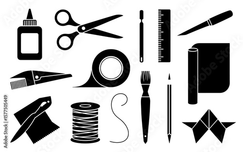 Crafting Essentials Paper, Scissors, Glue & More DIY Supplies Icons