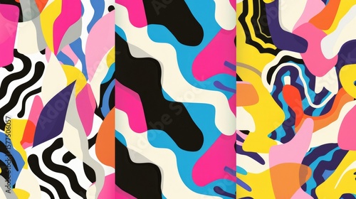 graphic patterns that could be incorporated into a dye-sublimated cheerleading uniform. use vectorised geometrics, fluid shapes and joyful 