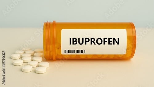 Canvas Print Box of ibuprofen tablets placed on a table, over-the-counter anti-inflammatory pain relief medication in daily use