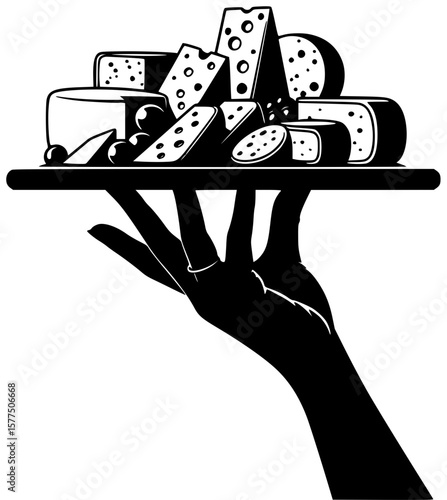 platter illustration cheese silhouette food logo board icon assortment outline plate brie slice italian snack parmesan product camembert party shape selection vector graphic background