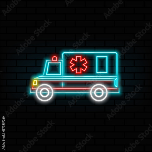 Ambulance vector isolated icon. neon style.Emojis illustration. Ambulance vector emoticon
