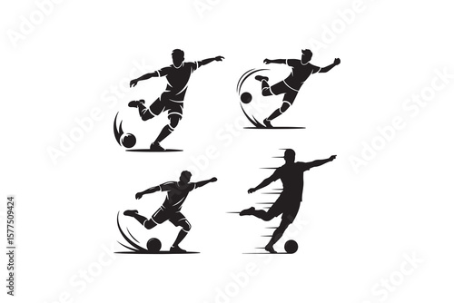 Soccer Player Silhouettes Action Poses Football Athletes Black Silhouettes Collection
