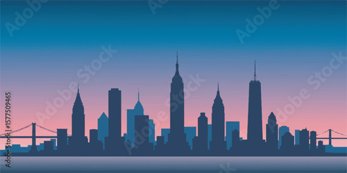 New York City Skyline Vector with Iconic Buildings and Clean Silhouette
