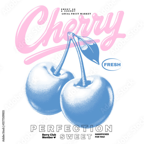 Vintage Doted Cherry design, hand writing text print design, food fashion vector. summer Fruit print graphics. women's food fashion graphic tee, Cherry  love t-shirt design,