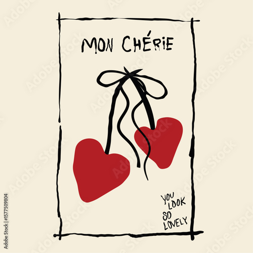 hand drawn Cherry vector graphic.  Cherry t shirt design. women girls tops for fruit print. handwriting typography lettering add this art. girls shirt artwork.