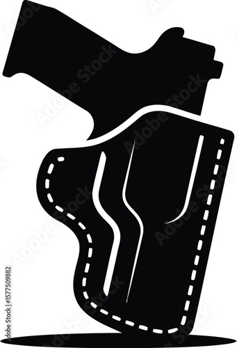 Pistol in holster icon vector in black color. War equipment. Hand gun icon. Holster icon.