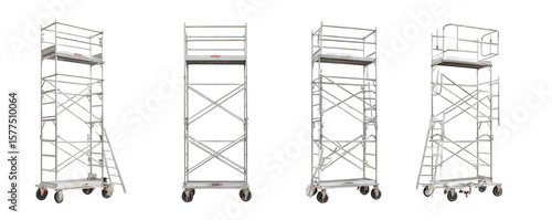 Detailed Premium Realistic Four mobile scaffolding tower digital artwork, transparent background, ideal for advertising and print projects, premium resource, professional graphics