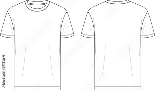 Short sleeve Basic T shirt overall technical fashion flat sketch vector illustration template front and back views. Apparel clothing mock up for men's and boys.
