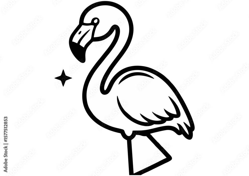 Fototapeta premium Cartoon flamingo character standing gracefully on one leg with copy space