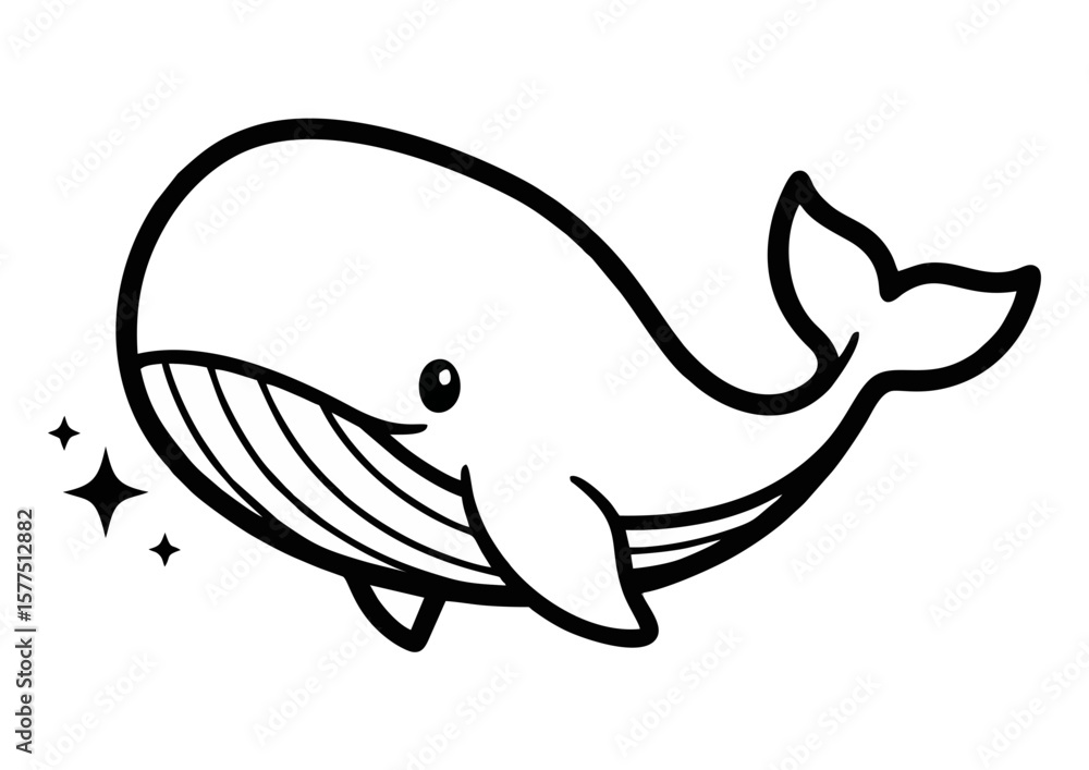 Fototapeta premium Adorable whale with playful expression and sparkle effect