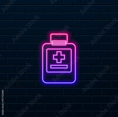 medicine bottle vector icon. neon style.
