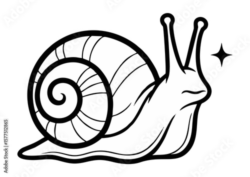 Cartoon snail illustration with a whimsical expression  with copy space