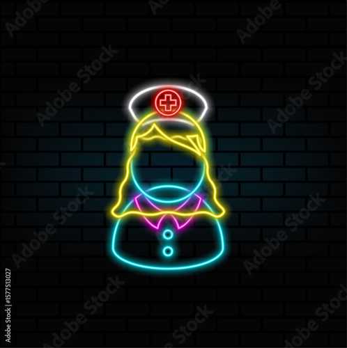 Nurse icon. neon style. chickenpox nurse vector icon flat illustration
