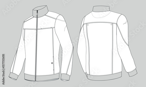 Wallpaper Mural Long sleeve jacket with pocket and zipper technical fashion flat sketch vector illustration template front and back views. Fleece jersey sweatshirt jacket for men's and boys.
 Torontodigital.ca