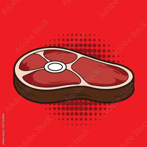 steak pop art icon with red halftone background