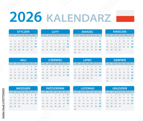 2026 Calendar - vector template graphic illustration - Poland version