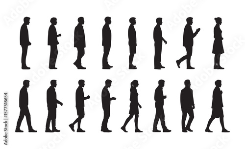 Diverse group of people silhouettes in profile facing right