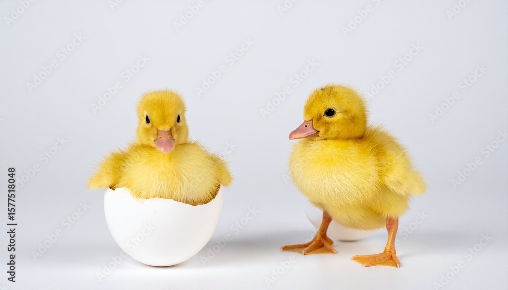 Fototapeta premium Cute Baby Chick and Duckling in Broken Egg A Delightful Springtime Scene of Newborn Animals