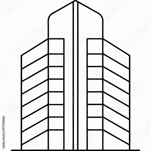 Skyscraper building front view in thin line style