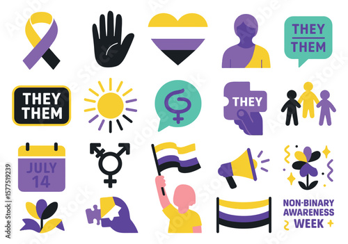 Non Binary Awareness Icons Pride Symbols LGBT Identity Vector Set