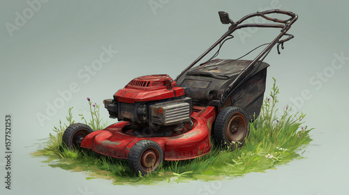 Outdoor Lawn Care Tool – Lawn Mower Close-Up

