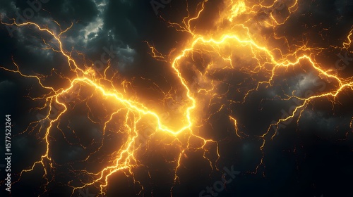 Yellow lightning isolated on a black background