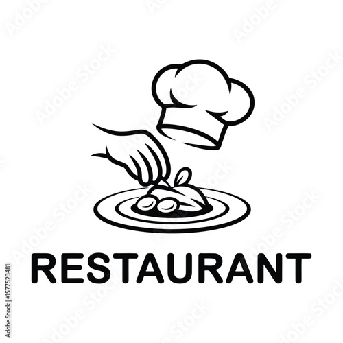 Restaurant logo featuring chef's hands preparing a dish with a chef's hat on white background