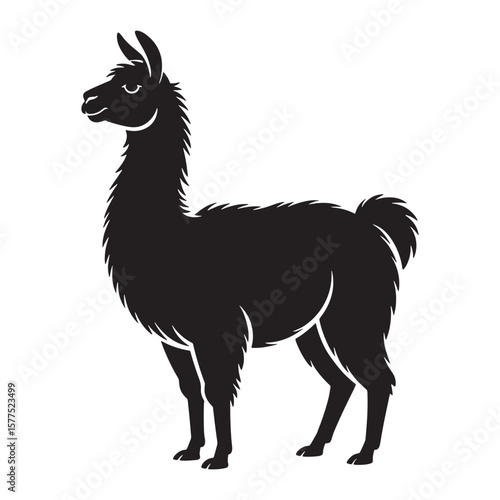 Stylized black silhouette of a llama standing on a white background