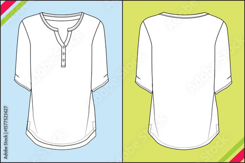 EXTRA LONG HENLEY NECK TEE