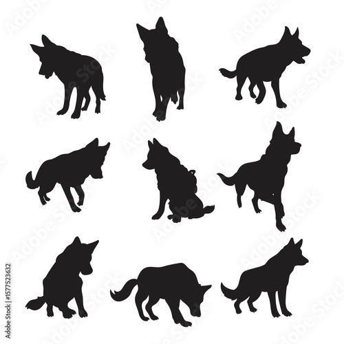 Guard dog silhouette illustration, Vector patrol animal