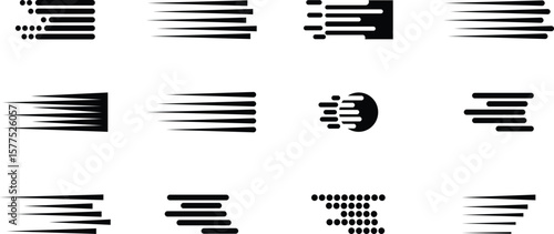 Speed lines vector icons set, motion, fast, and dynamic effect collection, solid graphic group, editable design elements for comic, racing, and creative action projects