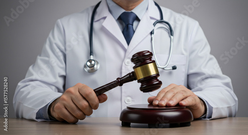 Medical malpractice lawsuit doctor with gavel legal action healthcare court