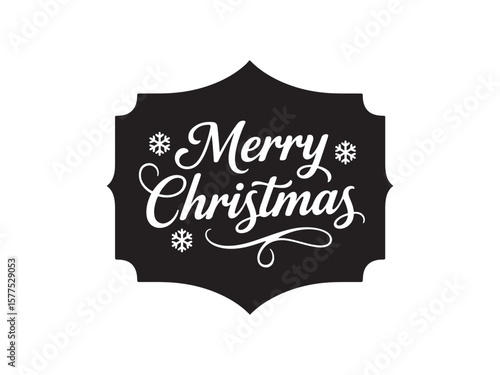 Merry Christmas Elegant Calligraphy with Snowflake Flourishes – Vintage Black and White Vector Label
