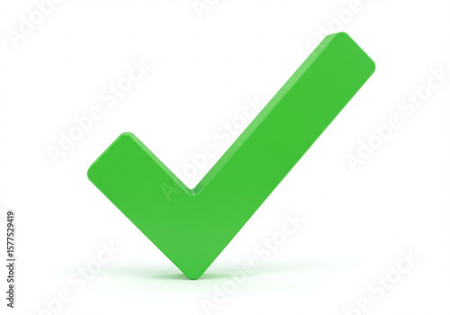 A bold three dimensional green check mark symbol isolated on a white background