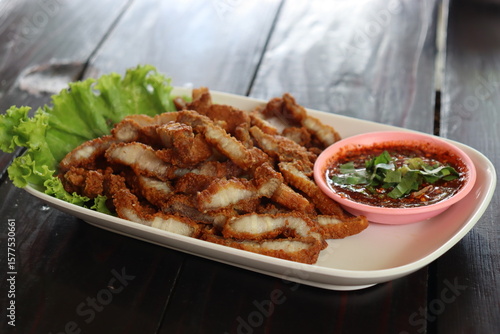 Cuadro en lienzo fried pork belly with fish sauce and yum the ratchaburi