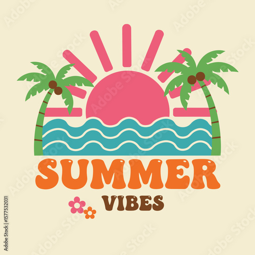 Here comes the sun. Summer vibes artwork. Sunshine paradise graphic print design. Surf club design. Beach modern abstract art. Ocean abstract wave.