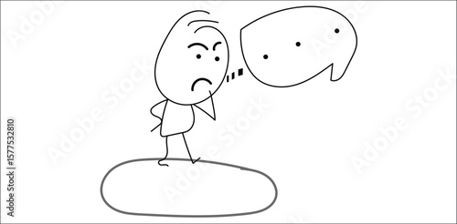 Confused cartoon child with speech bubble, hand-drawn on transparent background – concept of communication struggle, unclear thoughts, misunderstanding, or talking anxiety in child illustration.
