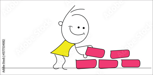 Child building blocks, educational playtime activity in hand-drawn minimal cartoon style – perfect for early learning, toy illustration, or childhood development visuals.
