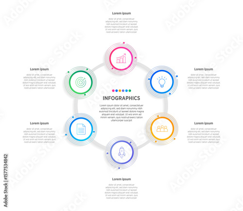 Modern Vector infographic label design with circle infographic template design and 6 options or steps. Can be used for process diagram, presentations, workflow layout, banner, flow chart, info graph.