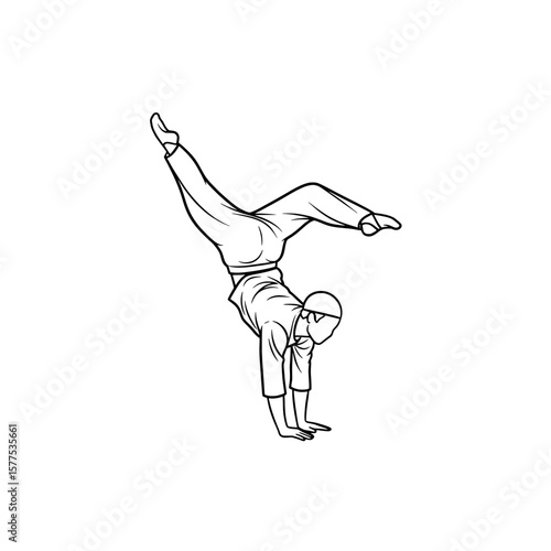 Man performing a handstand with one hand on the ground